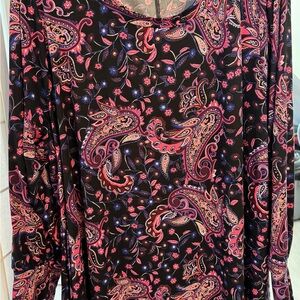 Lane Bryant Black Paisley Long Sleeve Top with Pink & Navy Accents